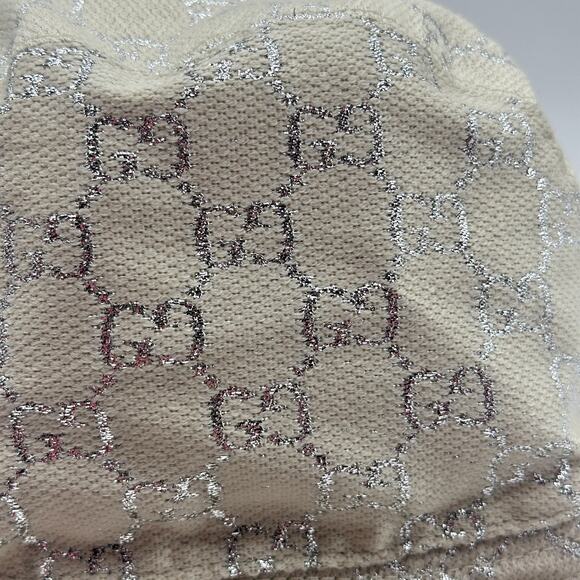 GUCCI White Silver Lame GG Monogram Bucket Hat Sz XL